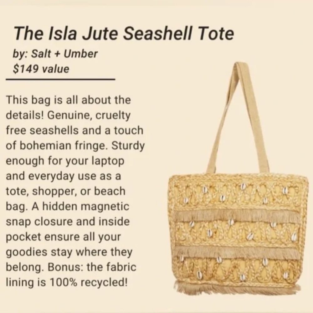 Beachly NWT SALT + UMBER Isla Jute Seashell Tote Bag